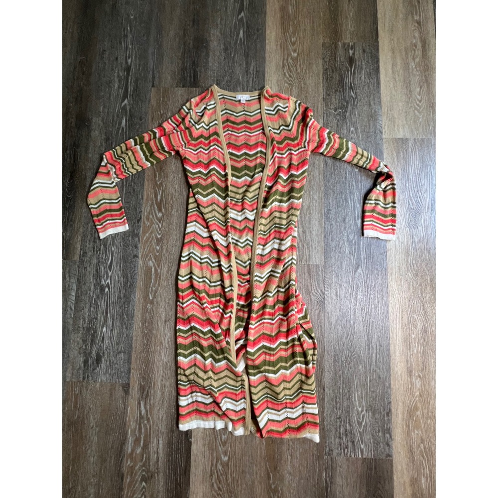 Catherines Chevron Duster Cardigan Women Small‎ Multicolor Crochet Knit Longline